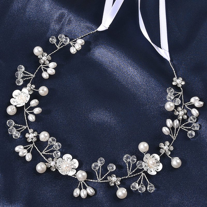 Wedding Hair Accessories Flower Girl Headpiece Princess Headband with Pearls for Girls Brides and Women Silver
